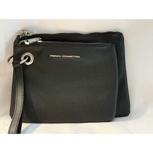 French Connection Lara Pebble Double Slim Pouches Wristlet Black NWT